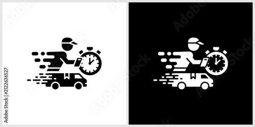 Speed Delivery Service Icon with Courier Van and Stopwatch