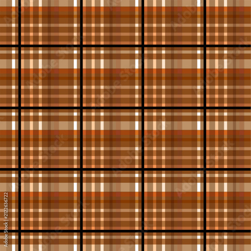 Obraz na płótnie Seamless brown plaid tartan pattern featuring warm earth-tone stripes in shades of chocolate brown, tan, beige, caramel, and burnt orange