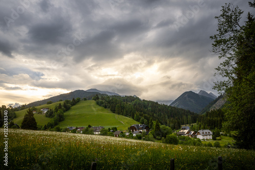Dramatic Storm Clouds Over Alpine Landscape in Krakau Austria