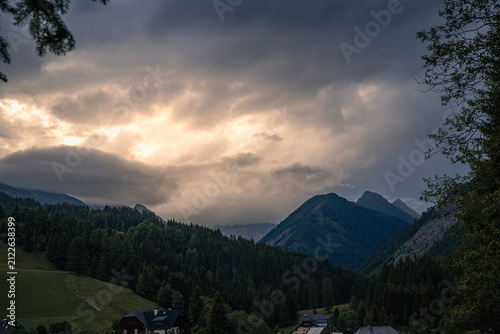 Dramatic Storm Clouds Over Alpine Landscape in Krakau Austria