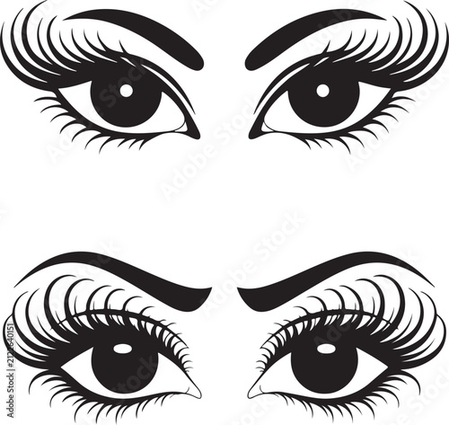 Elegant Woman Eyes Vector Illustration Set with Beautiful Eyebrows Eyelashes and Makeup Design for Fashion Beauty Icon and Cosmetic Art Collection
