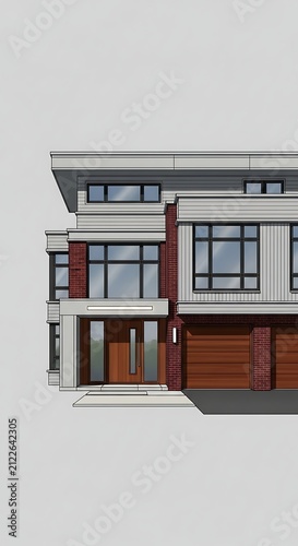 Modern residential house with large windows and balcony.