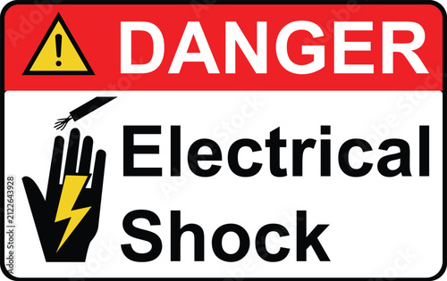 Danger electrical shock hazard warning safety sign for industrial workplace