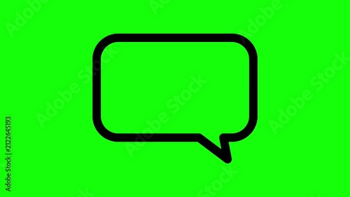 Animated Speech Bubble Line Icon, Chat and Message Concept, Black Outline Speech Bubble on Green Screen Background