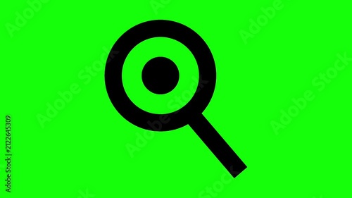 Animated Magnifying Glass Icon, Search and Focus Concept, Black Search Symbol on Green Screen Background