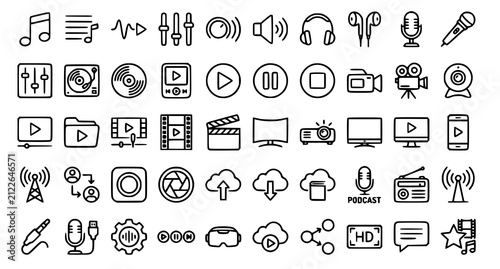 Foto Audio Visual Media Technology Outline Icons Editable Vector Collection
