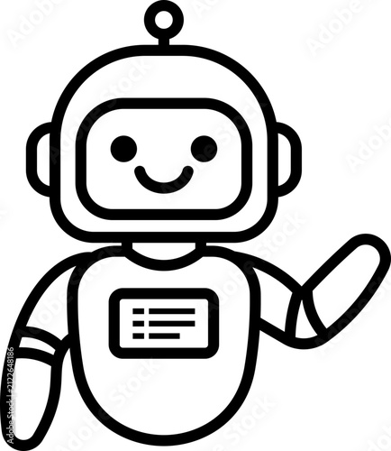 cute ai robot waving hand clipart vector outline