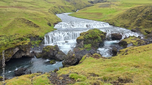 Hestavaðsfoss Waterfall and Volcanic River Landscape in Iceland