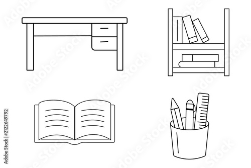 Set of Book and Sketchbook Vector Icons Black Silhouette Illustration for Office Home Interior Business Design and Library Symbol Collection