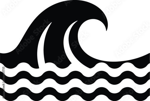 Photography Stylized ocean wave icon, black sea surf vector, minimalist water ripple logo