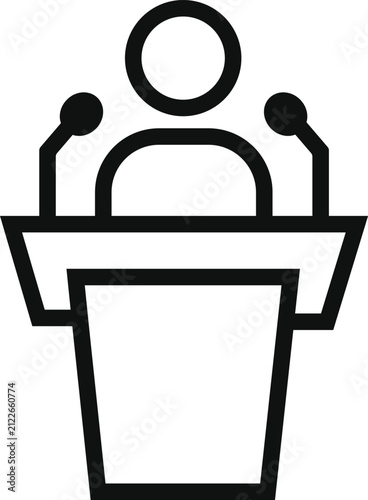 Conference Spokesman Podium Icon. Business Presentation Lecturer Line Art Vector.