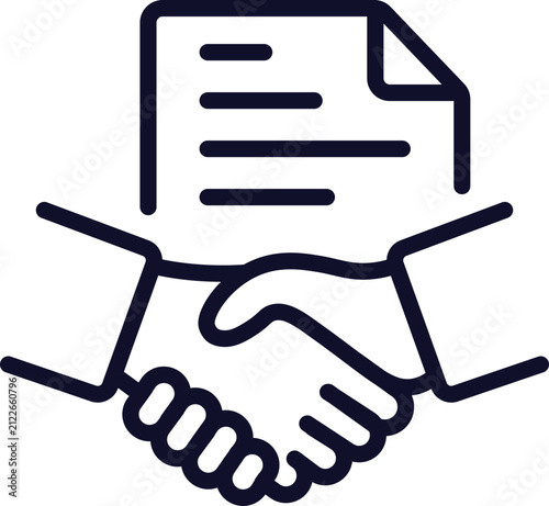 B2B Deal Contract Handshake Icon. Legal Business Agreement Line Art Design.