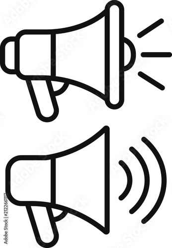 Marketing Megaphone Broadcast Icon. PR Announcement Speaker Line Art Graphic.