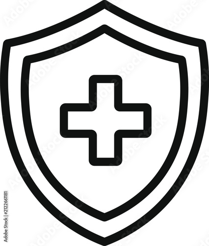Medical Healthcare Shield Icon. Insurance Protection Line Art Template.