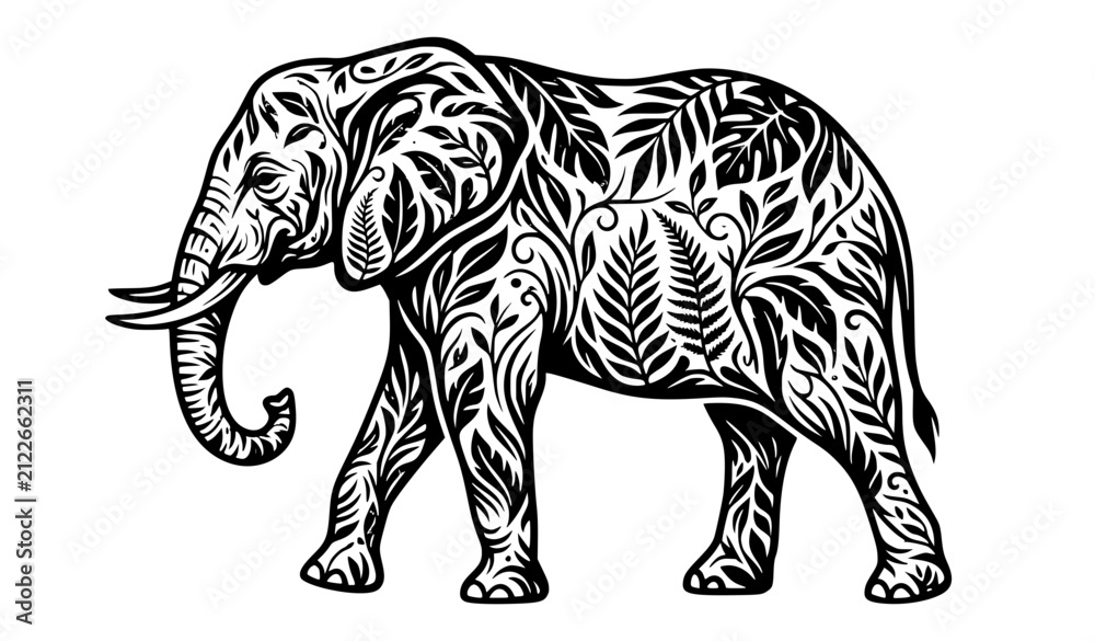 Fototapeta premium Elephant Leaf Silhouette Vector Illustration EPS10