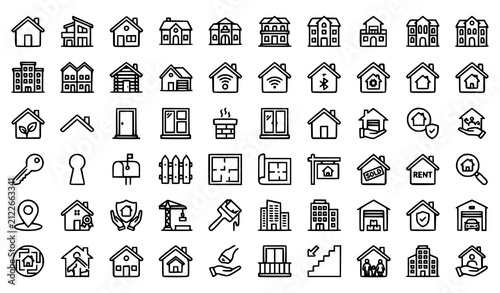 Home Real Estate Editable Outline Vector Icon Set
