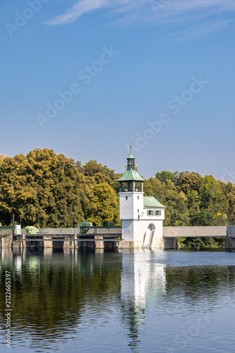 Water Control Tower at Lake with Forest Background, Germany, Bavaria, Augsburg Kuhsee, 2 August 2026