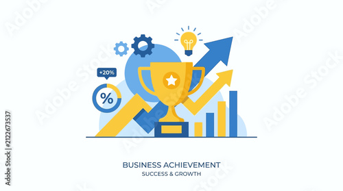 Strategic Business Growth and Professional Achievement Illustration Showing Performance Metrics and Successful Goal Attainment for Corporate Progress