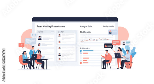 Data analysis dashboard with line graphs and team collaboration.