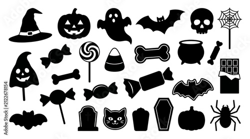 Bild auf Leinwand Halloween Halloween icons set, spooky vector symbols, black silhouette shapes, p