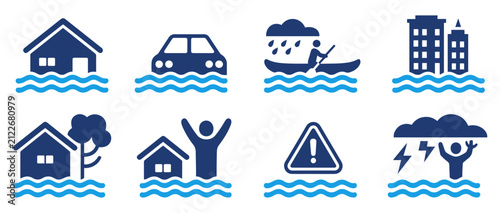 flood disaster warning icon collection set
