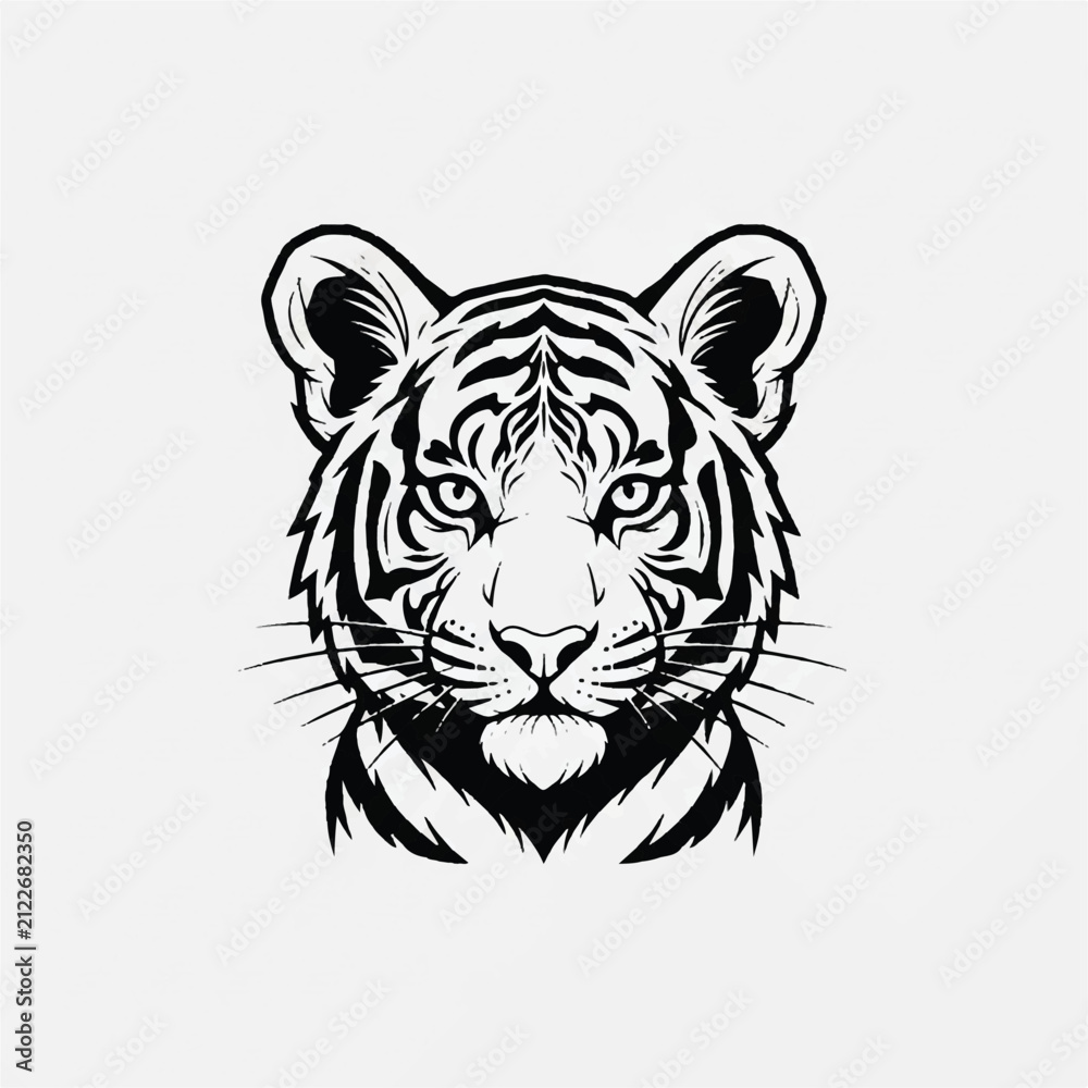 Fototapeta premium Detailed Black and White Tiger Head Illustration