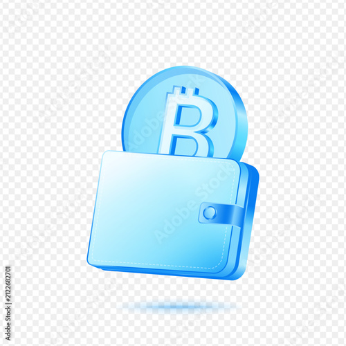 Bitcoin Wallet Cryptocurrency Storage, 3D Blue Glossy Finance Icon