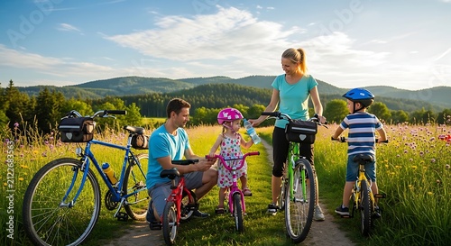 Group of cyclists enjoying outdoor mountain ride.