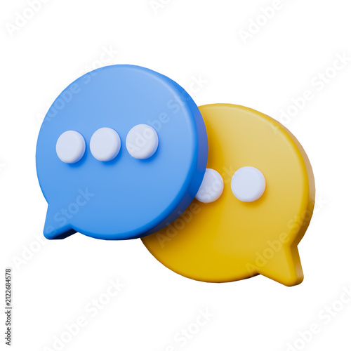 Quadro su tela Two 3D speech bubbles in blue and yellow with dots during conversation isolated