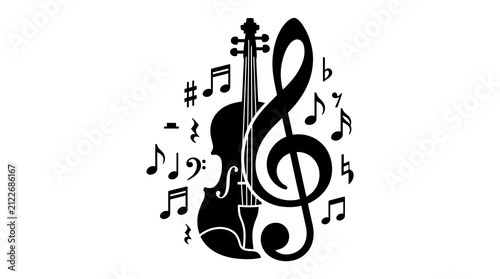 Violin and musical notes forming a harmonious composition.