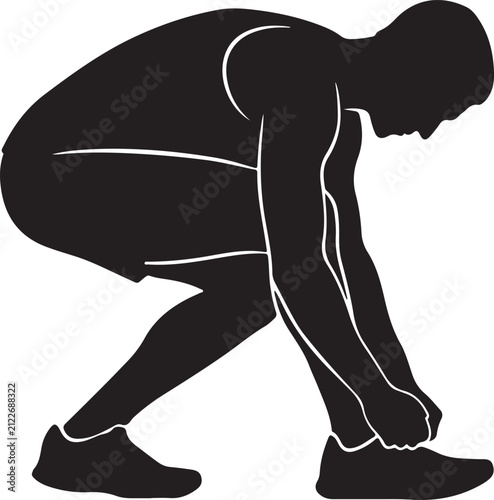Silhouette of a man bending over to tie his shoelaces vector illustration