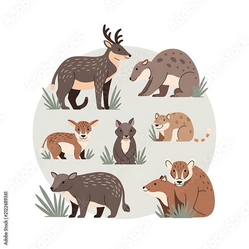 Cute cartoon farm animals collection illustration.
