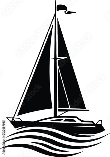Sailboat gliding on wavy ocean waters silhouette