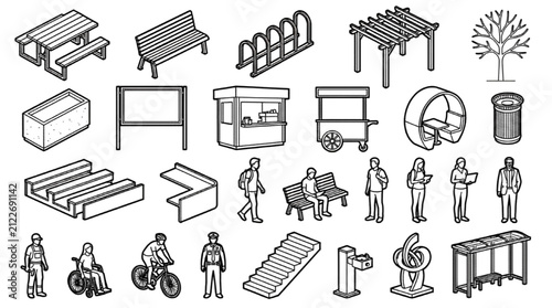 Park Furniture, Pergolas, Benches CAD Blocks Architectural Vector Collection
