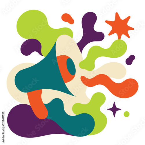 Megaphone Marketing Campaign Wave Star Burst Abstract Organic Blob Shape Business Promotion Announcement Flat Design Illustration Vector Icon Minimal Style Modern Bold Colorful