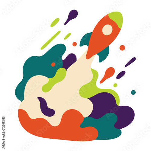 Rocket Launch Speed Line Cloud Abstract Organic Blob Shape Business Startup Growth Success Concept Flat Design Illustration Vector Icon Minimal Style Modern Bold Colorful