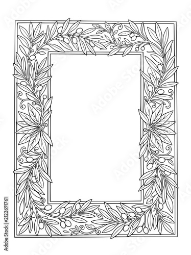 Olive Branch Border Frame Coloring Page Line Art