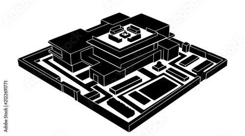 Modern luxury mansion with rooftop lounge isometric illustration
