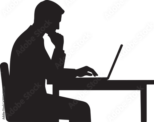 Businessman sitting at a desk working on a laptop vector illustration