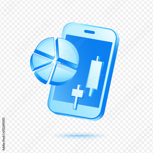 Smartphone Candlestick Chart Trading Analytics, 3D Blue Glossy Finance Icon