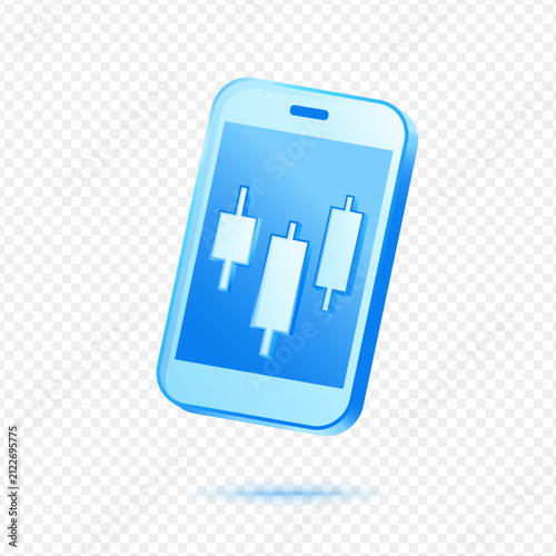 Smartphone Candlestick Chart Trading, 3D Blue Glossy Stock Market Icon