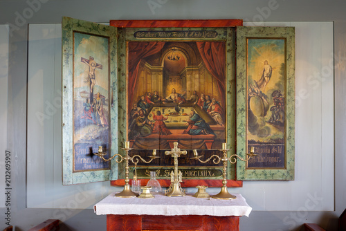 Canvas Print Skogakirkja church altar triptych painting inside Skogar Museum Iceland
