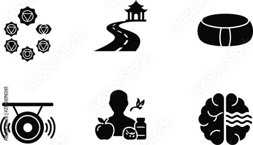 Photography Mindfulness and spiritual wellness icon set with mindfulness wellness spirituali
