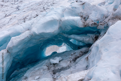 Blue ice cave interior structure at Skaftafell Glacier in Iceland