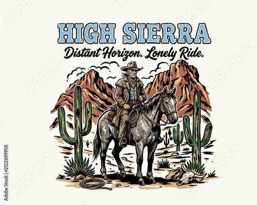 Foto High Sierra vintage cowboy illustration