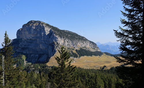 L'imposant Mont Granier et la pelouse de l'Alpette. Massif de la Chartreuse - Savoie