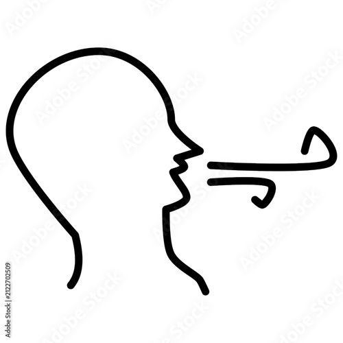 Bild auf Leinwand Human head breathing air line icon, deep breath exercise and anxiety relief outl