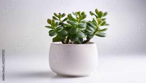 small jade plant in white ceramic pot isolated on a white background background indoor succulent decoration and houseplant concept