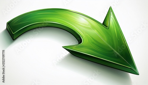 curved green arrow pointing downward and to the right isolated on white background generative ai