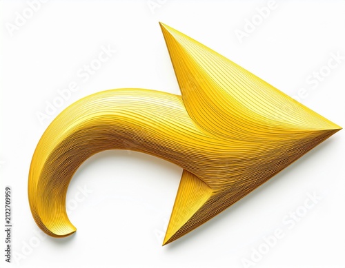 thin yellow rightward arrow with slight curve isolated on white background generative ai
